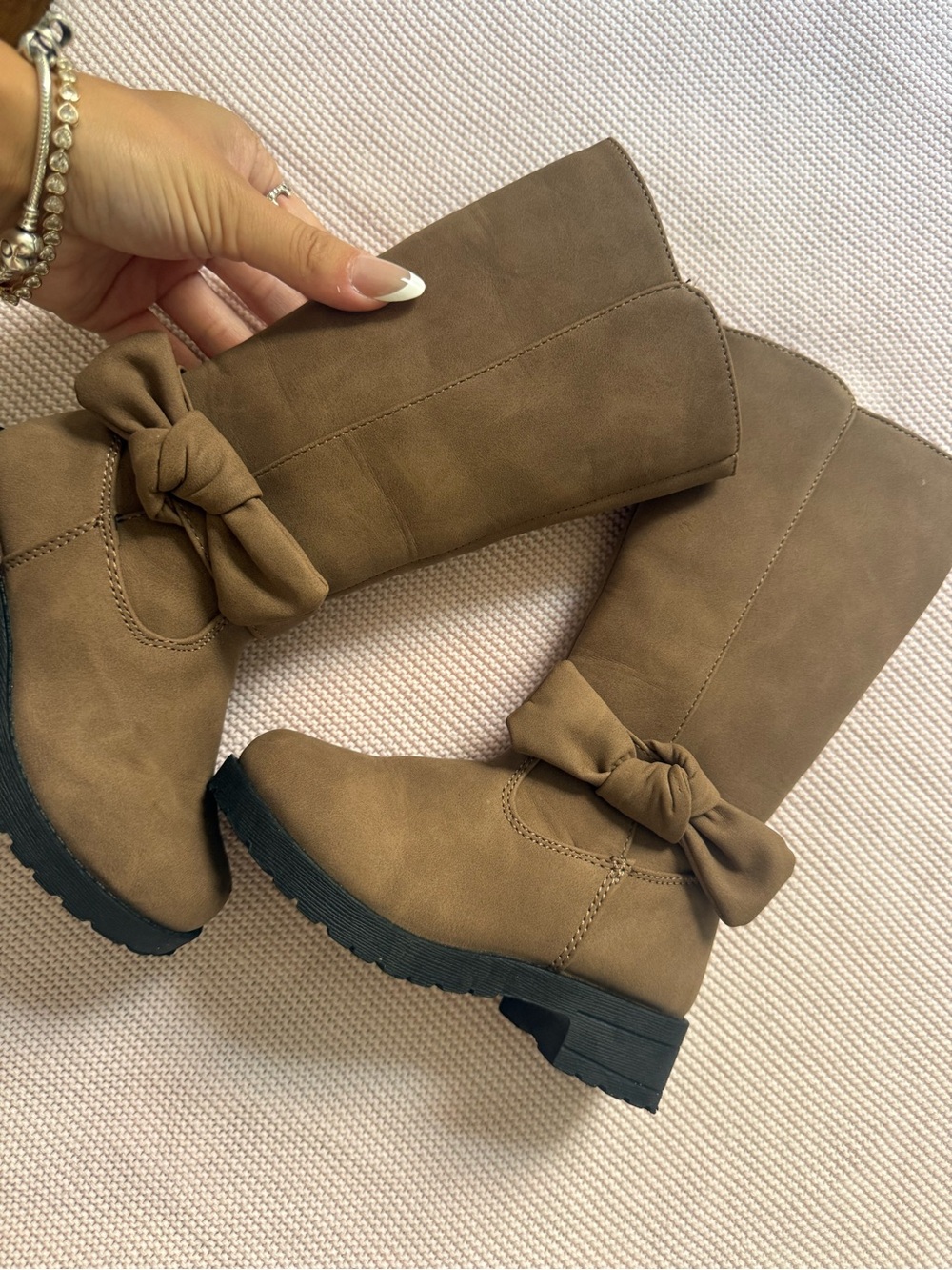Knee-High Bow Accent Boots - Brown